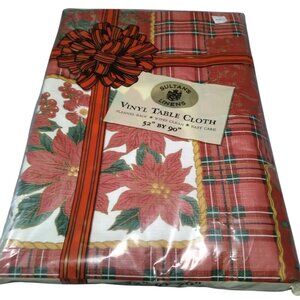 POINSETTIA CHRISTMAS 52 X 90 VINYL TABLECLOTH "SULTAN'S LINENS" VINTAGE NEW